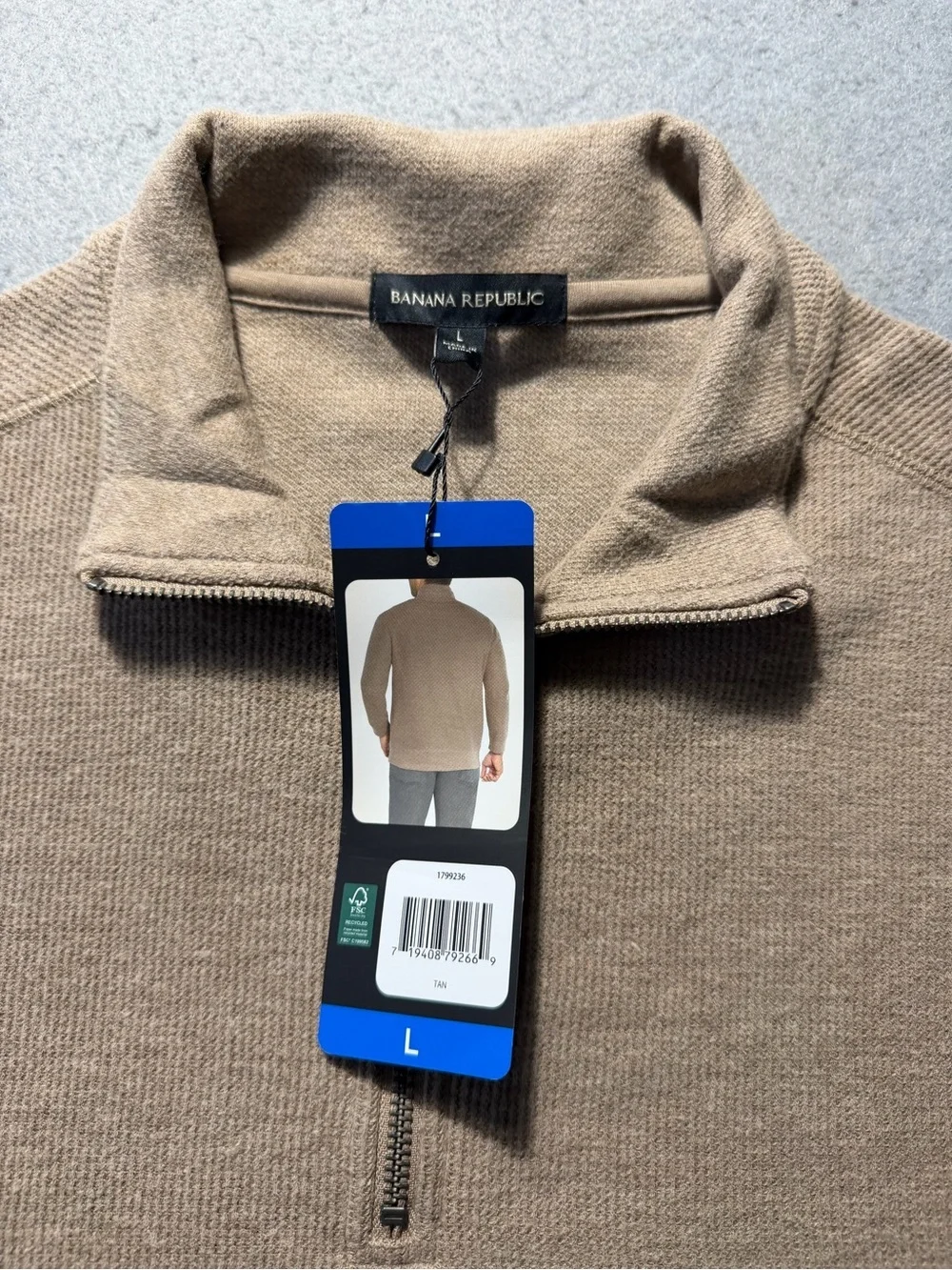 Banana Republic Waffle Knit 1/4 Zip Sweater Mens Large Tan Cotton Pullover NWT